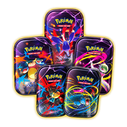 Mega Heroes Mini Tin Display – transparentné PNG, jemný zlatý glow, 1400 × 1400