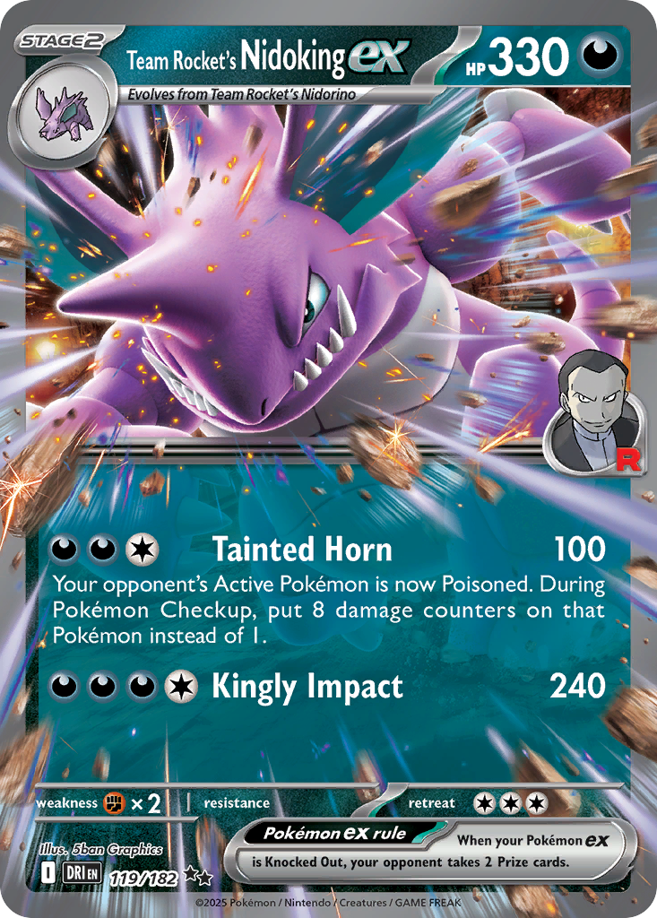 Team Rocket's Nidoking ex – Destined Rivals DRI 119/182 – anglická karta Double Rare