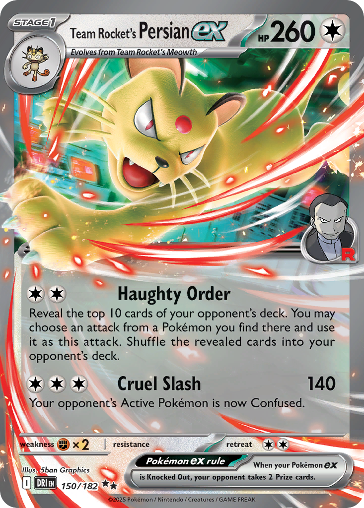 Team Rocket's Persian ex – Destined Rivals DRI 150/182 – anglická karta Double Rare